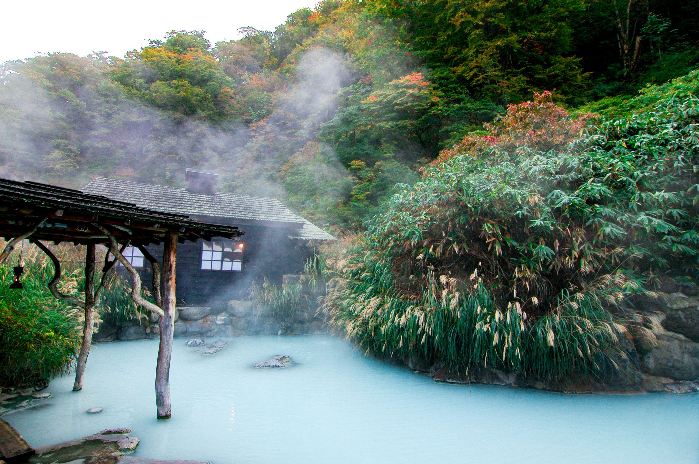 鶴の湯的露天混浴溫泉景致開揚，奶白色泉水會升起霧氣，由秋紅冬白有如仙境。可惜溫泉禁止拍攝，大家只可親身到來以眼睛紀錄。.jpg