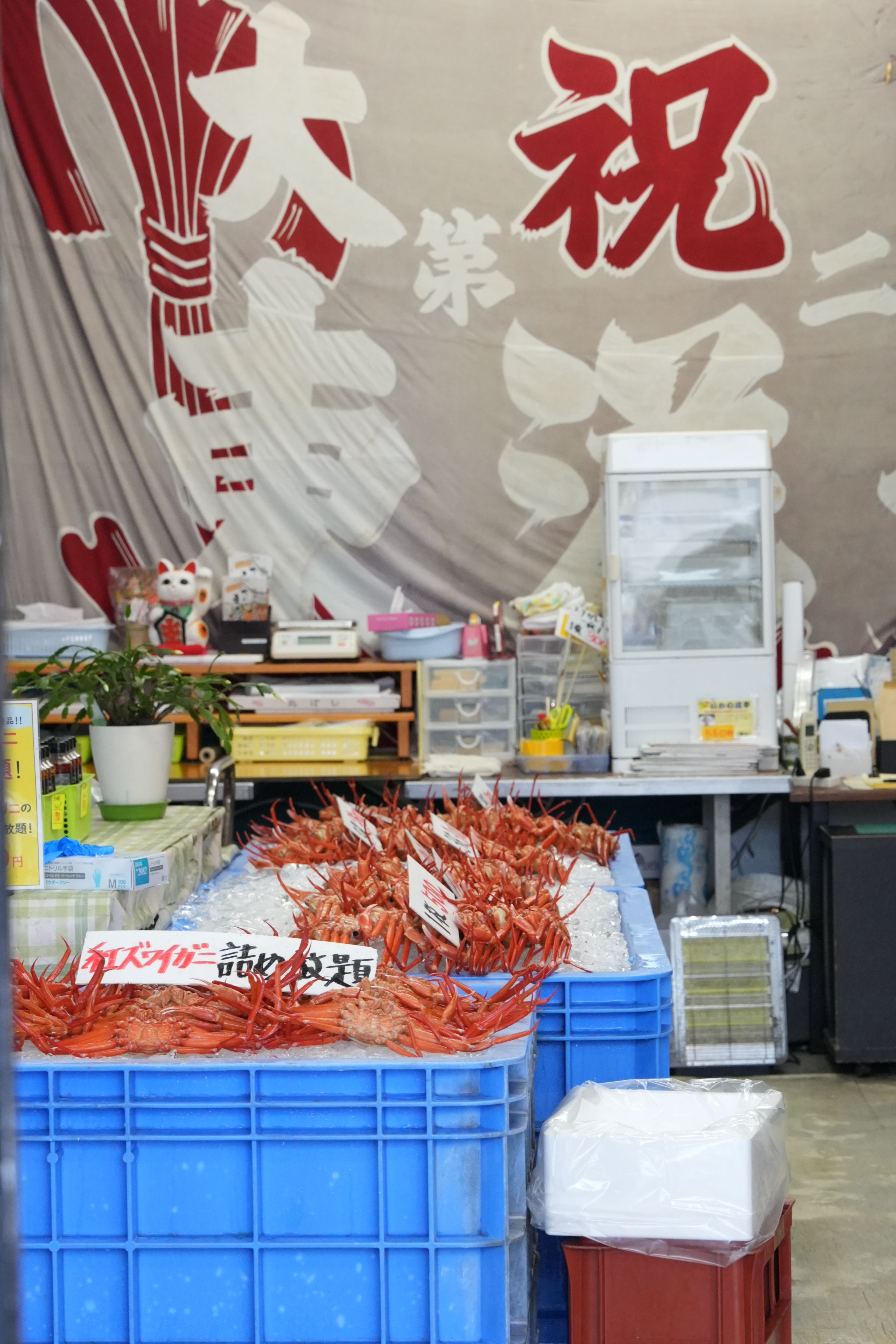 餐廳在蟹季期間會有迷你海鮮市場販賣紅楚蟹、松葉蟹，價格優惠。.JPG